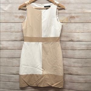 Cream and Beige Colorblock Dress, WHBM, Size 0